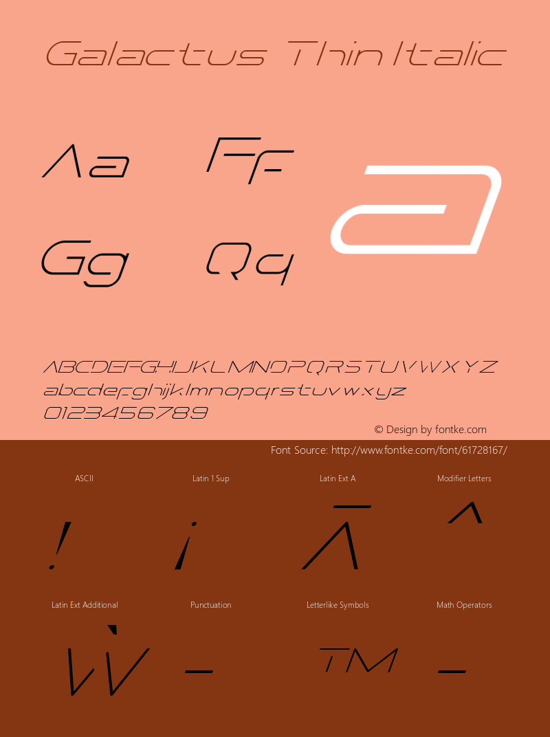Galactus Thin Italic Version 1.000 Font Sample
