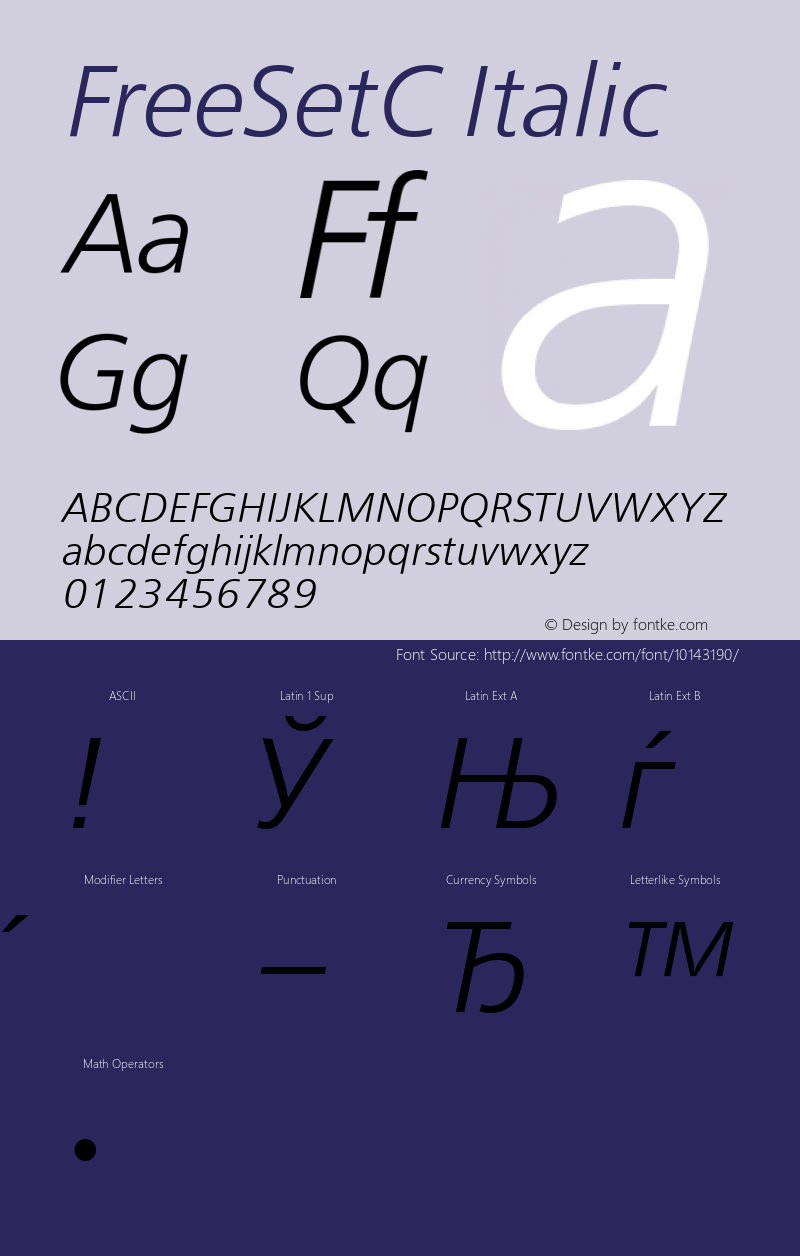 FreeSetC Italic Version 001.000 Font Sample