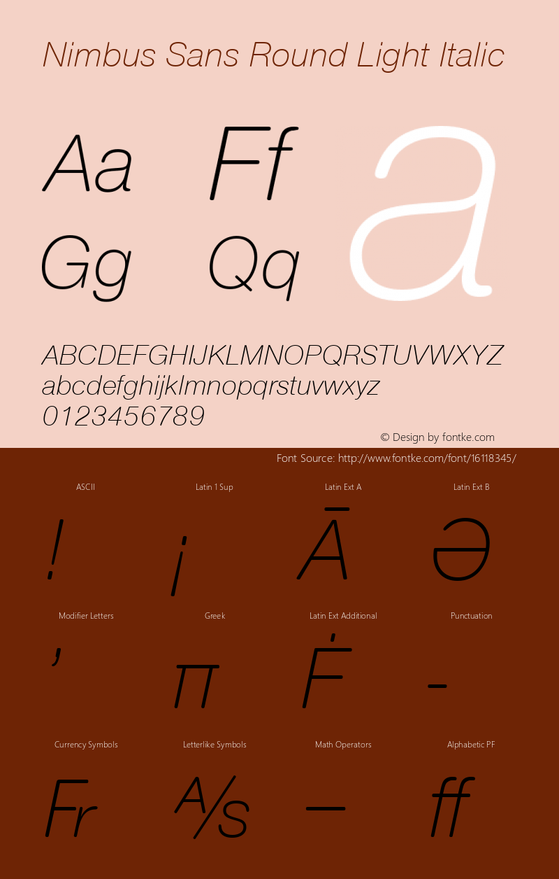 Nimbus Sans Round Light Italic Version 1.00 Font Sample