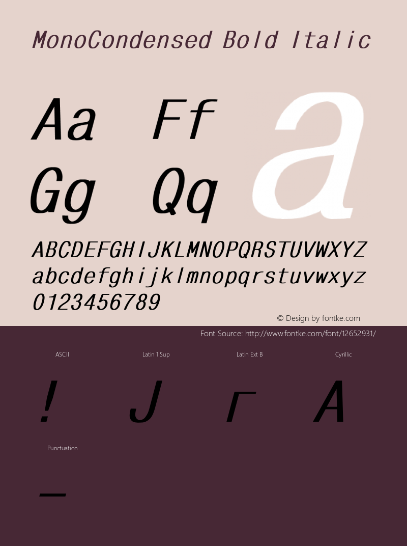 MonoCondensed Bold Italic Converted from t:\MONOCOND.BF1 by ALLTYPE Font Sample