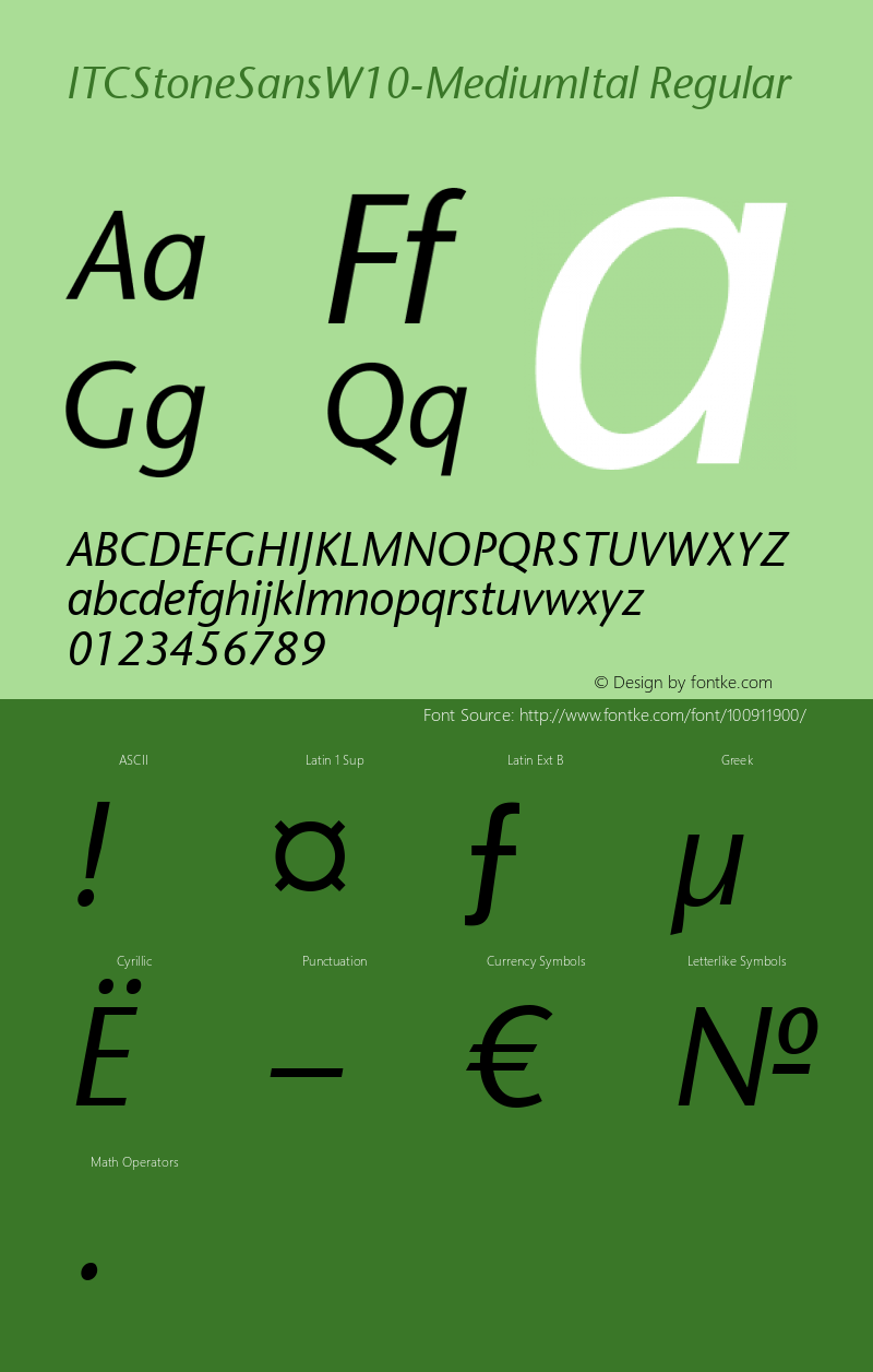 ITC Stone Sans W10 Medium Ital Version 1.1 Font Sample