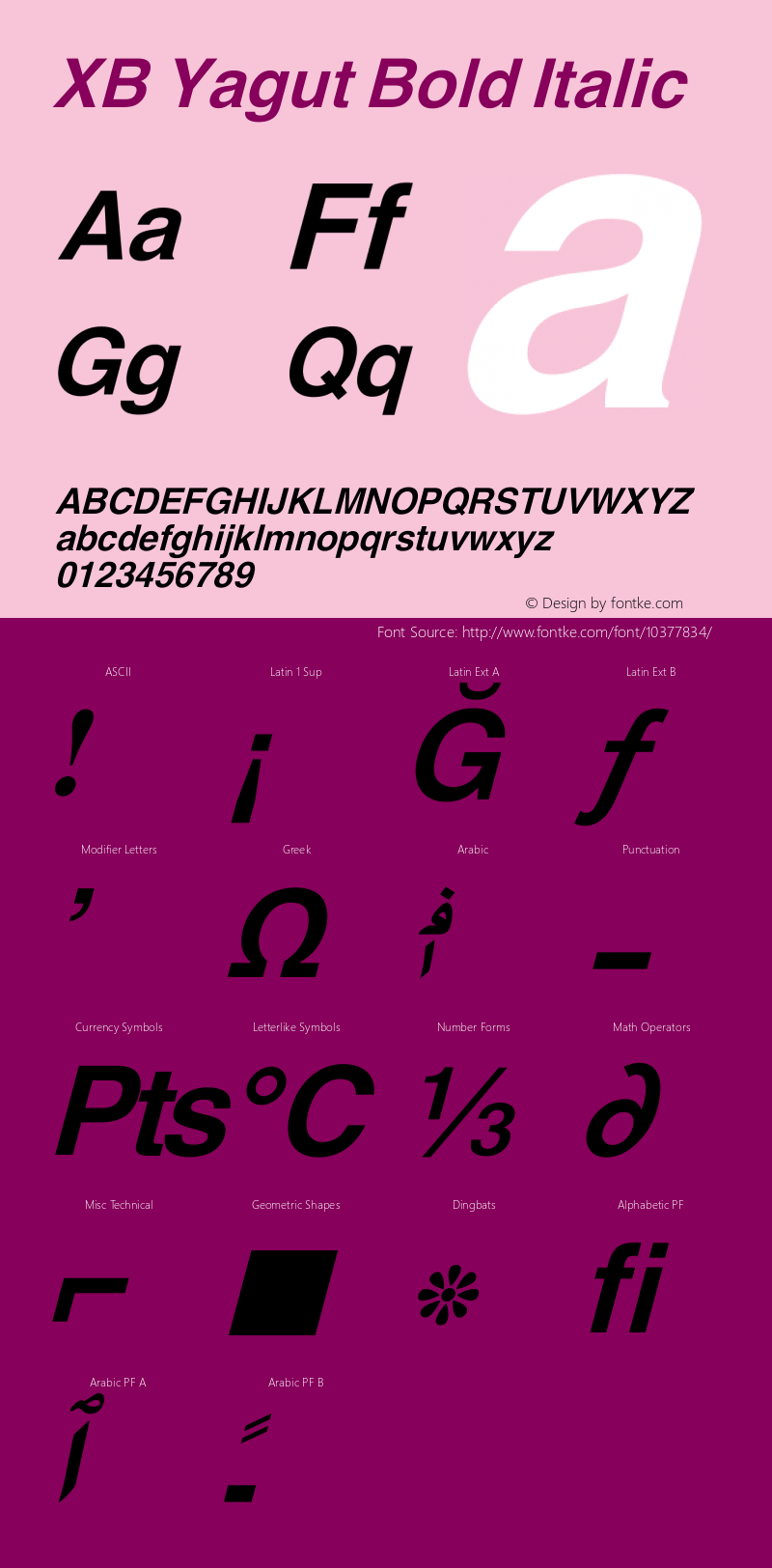 XB Yagut Bold Italic Version 4.000 2007 initial release Font Sample