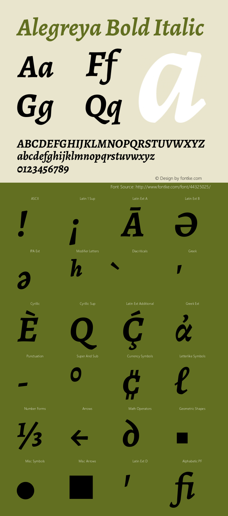 Alegreya Bold Italic Version 2.003; ttfautohint (v1.6) Font Sample