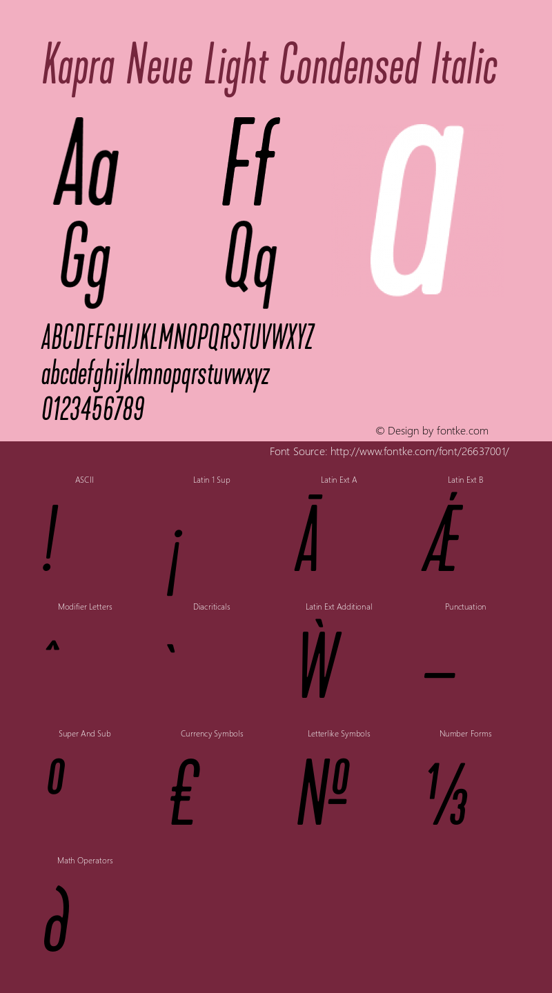 Kapra Neue Light Condensed Italic Version 1.000;PS 001.000;hotconv 1.0.88;makeotf.lib2.5.64775 Font Sample