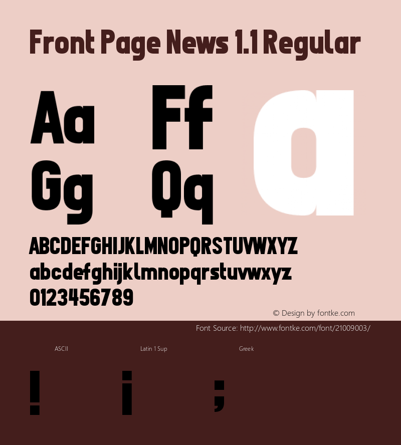 Front Page News 1.1 Version 1.00 March 10, 2014, initial release Font Sample