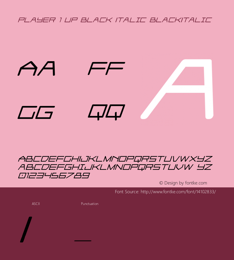 Player 1 Up Black Italic BlackItalic Version 001.000 Font Sample