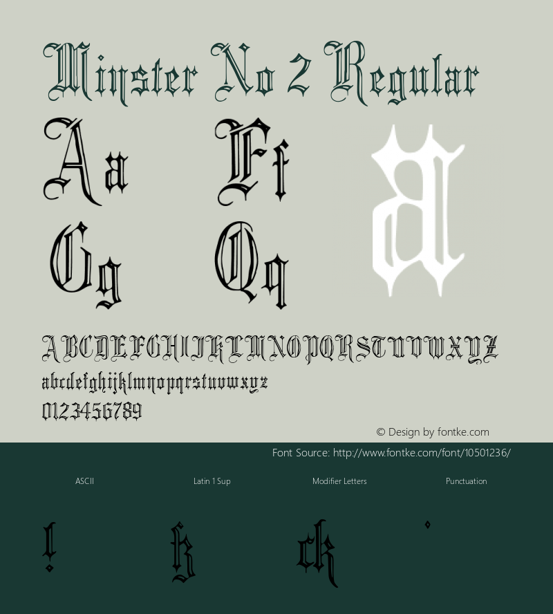 Minster No 2 Regular Version 1.0; 2002; initial release Font Sample