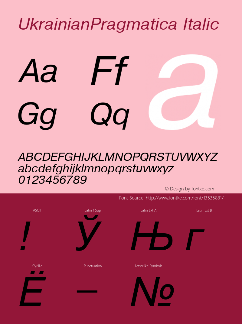 UkrainianPragmatica Italic 001.000 Font Sample