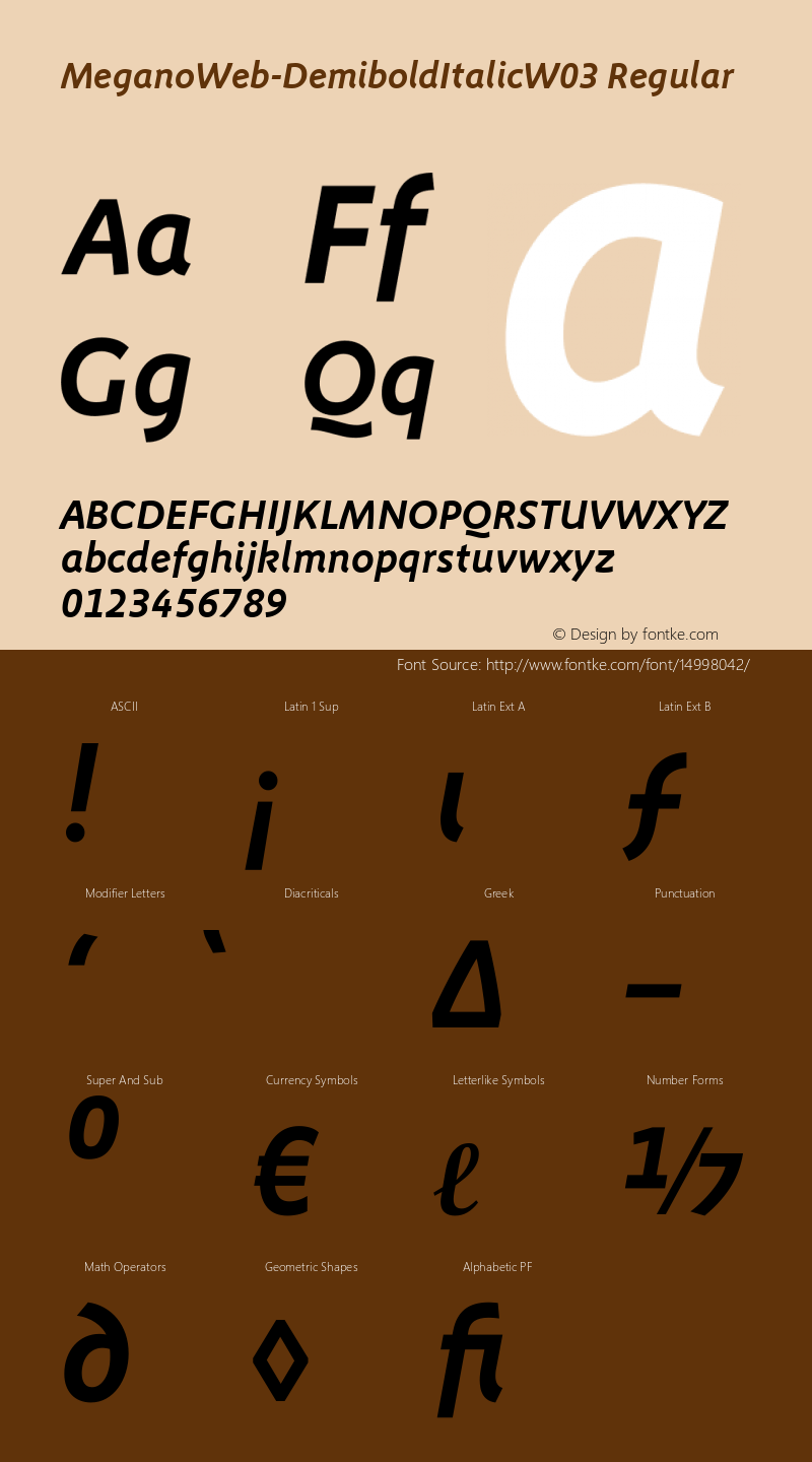 MeganoWeb-DemiboldItalicW03 Regular Version 7.504 Font Sample