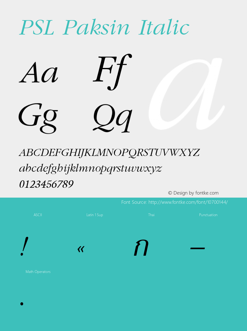 PSL Paksin Italic Version 2.5, for Win 95, 98, NT; release October 1999 Font Sample