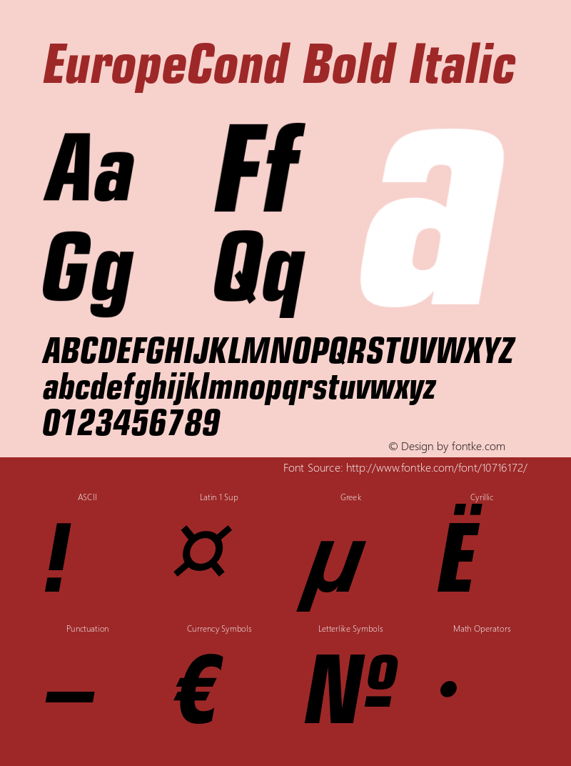 EuropeCond Bold Italic OTF 1.0;PS 001.001;Core 116;AOCW 1.0 161 Font Sample