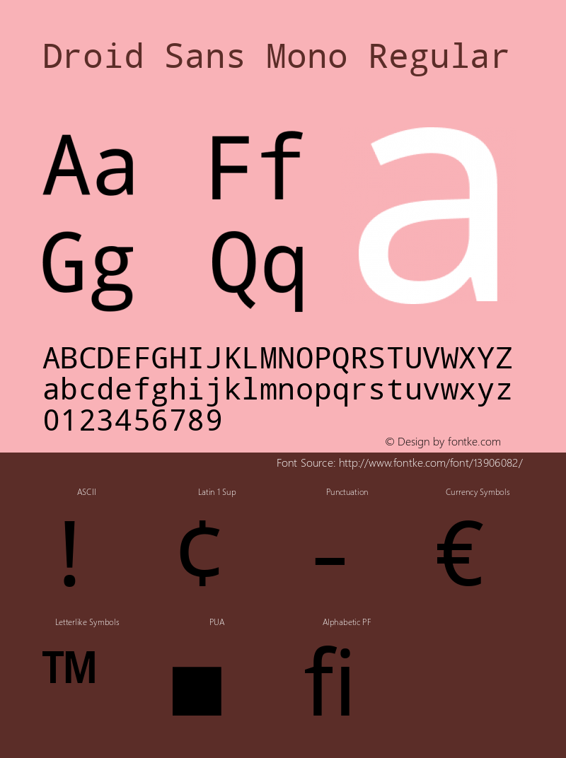 Droid Sans Mono Regular Version 1.00 build 107 Font Sample