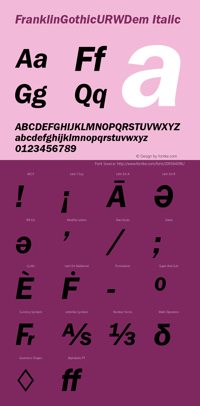 FranklinGothicURWDem Italic Version 1.00图片样张