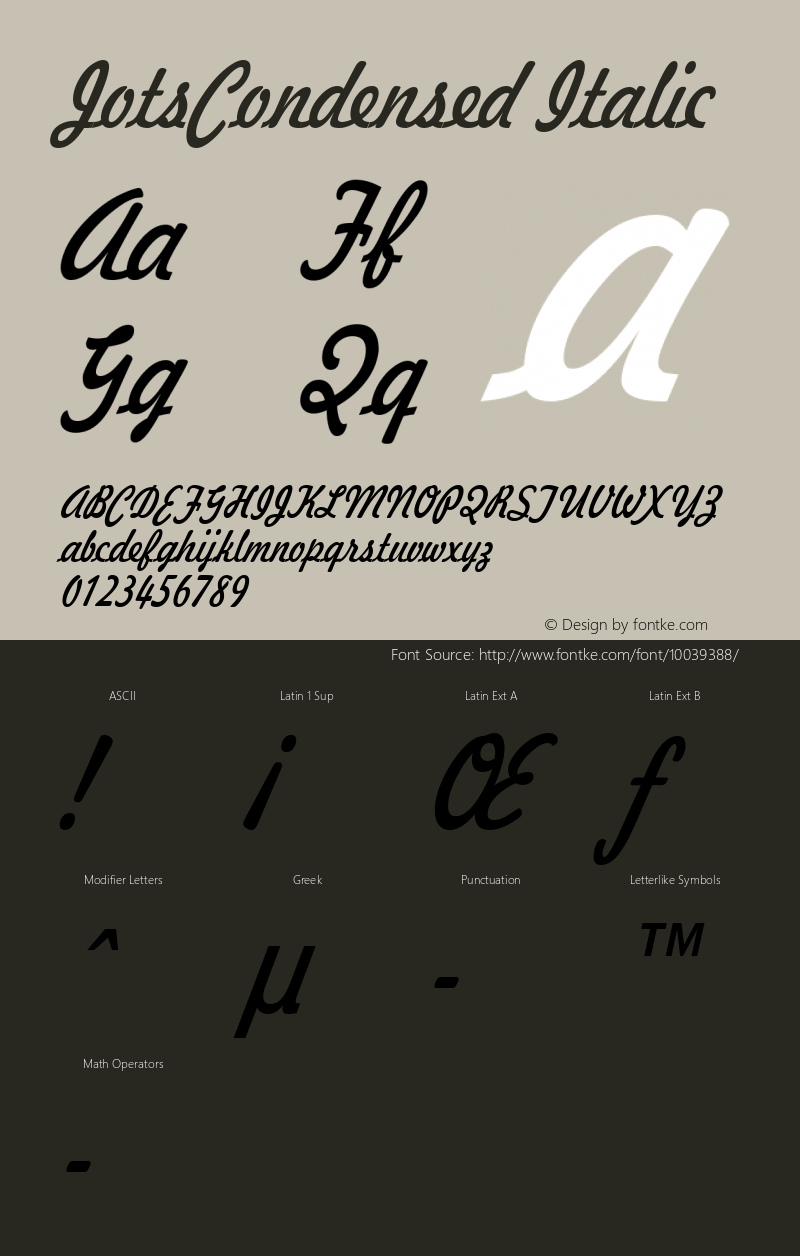 JotsCondensed Italic Macromedia Fontographer 4.1 6/28/96 Font Sample