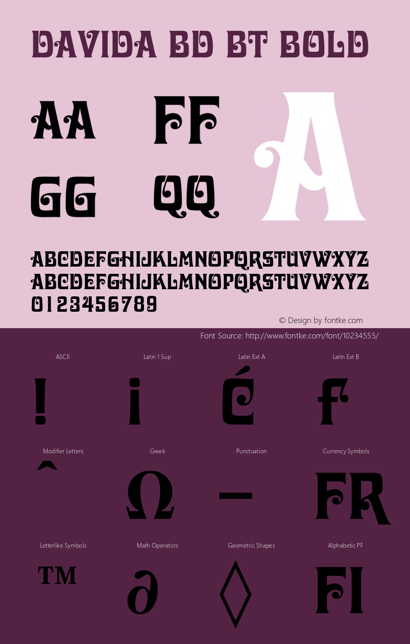 Davida Bd BT Bold Version 1.01 emb4-OT Font Sample