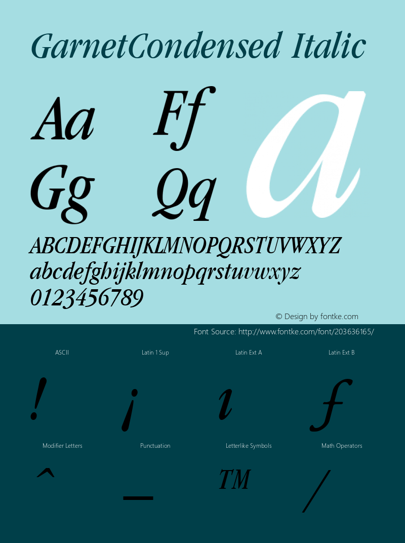 GarnetCondensed Italic Altsys Fontographer 3.5  7/11/96图片样张