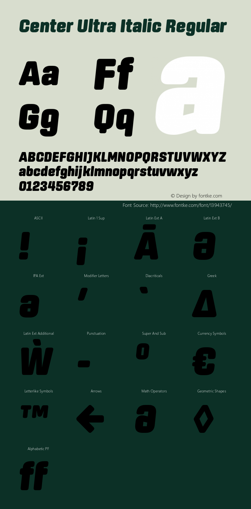 Center Ultra Italic Regular Version 1.000 Font Sample