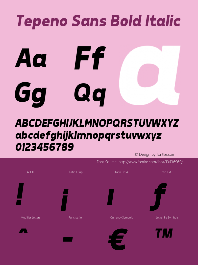 Tepeno Sans Bold Italic v1.1 - 5/28/2012 Font Sample