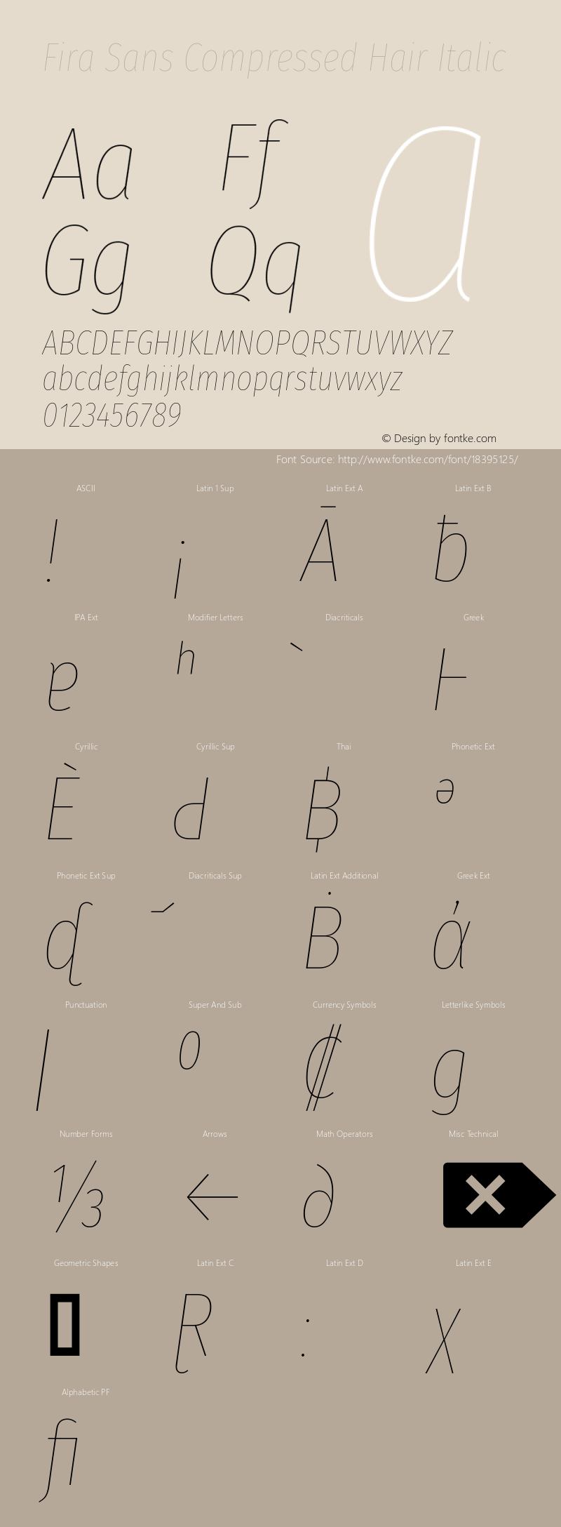 Fira Sans Compressed Hair Italic Version 4.203 Font Sample