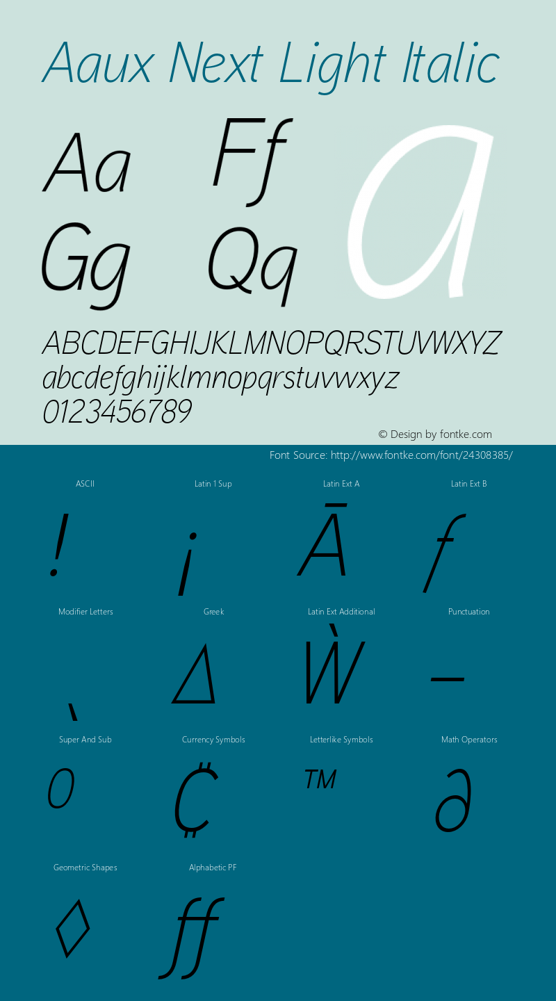 AauxNext-LightItalic Version 1.000 2008 initial release Font Sample