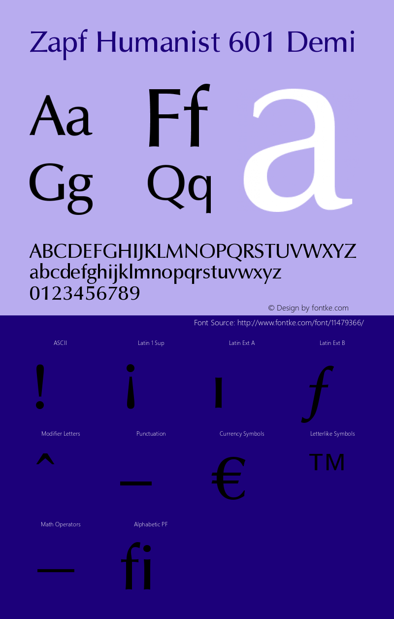 Zapf Humanist 601 Demi Version 003.001 Font Sample