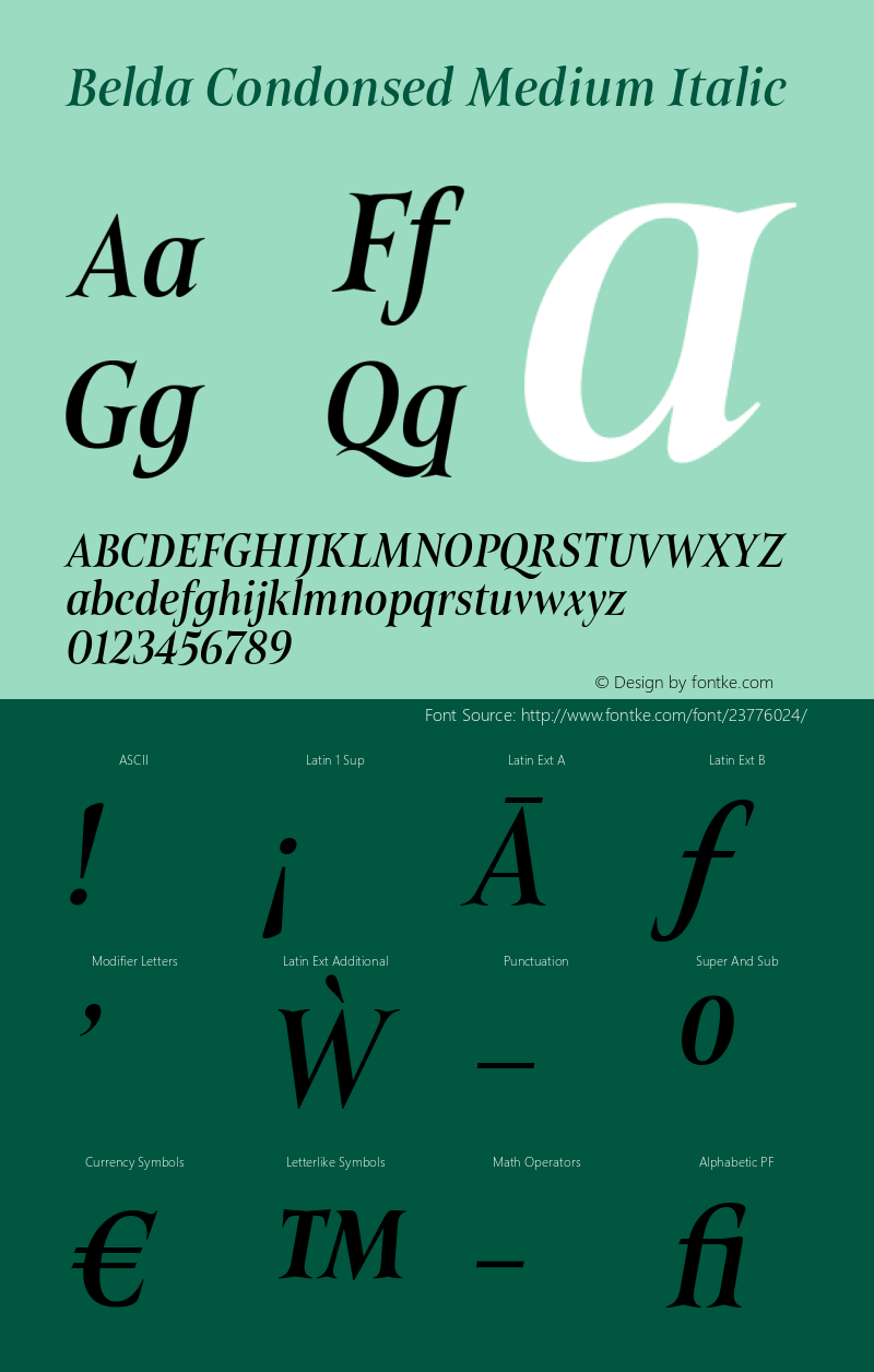 Belda Condonsed Medium Italic Version 1.000 Font Sample