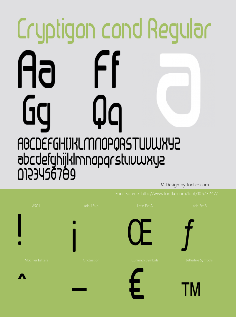 Cryptigon cond Regular Version 1.000 Font Sample