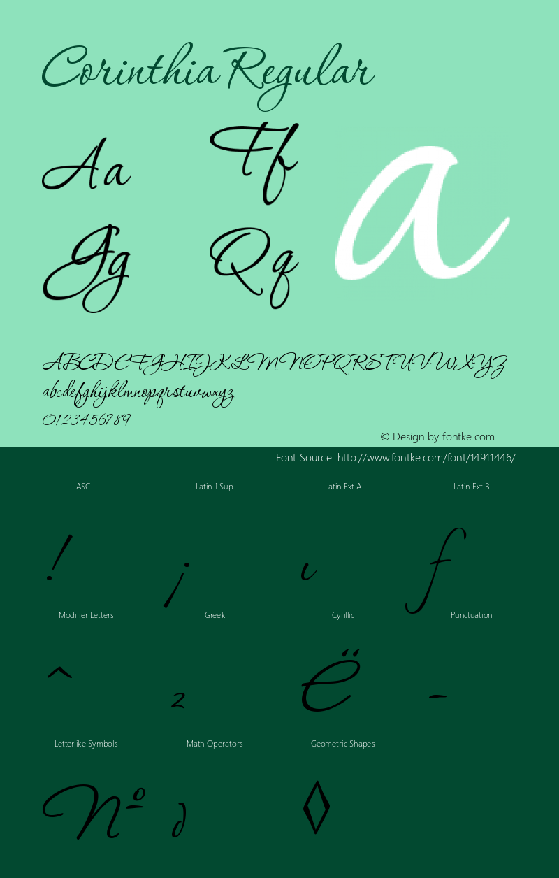 Corinthia Regular Version 1.000 2005 initial release Font Sample