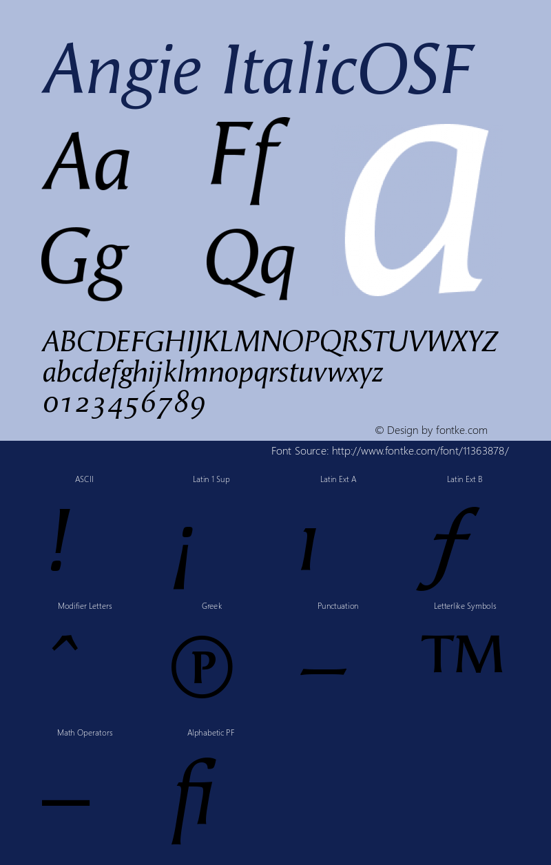 Angie ItalicOSF Version 001.000 Font Sample