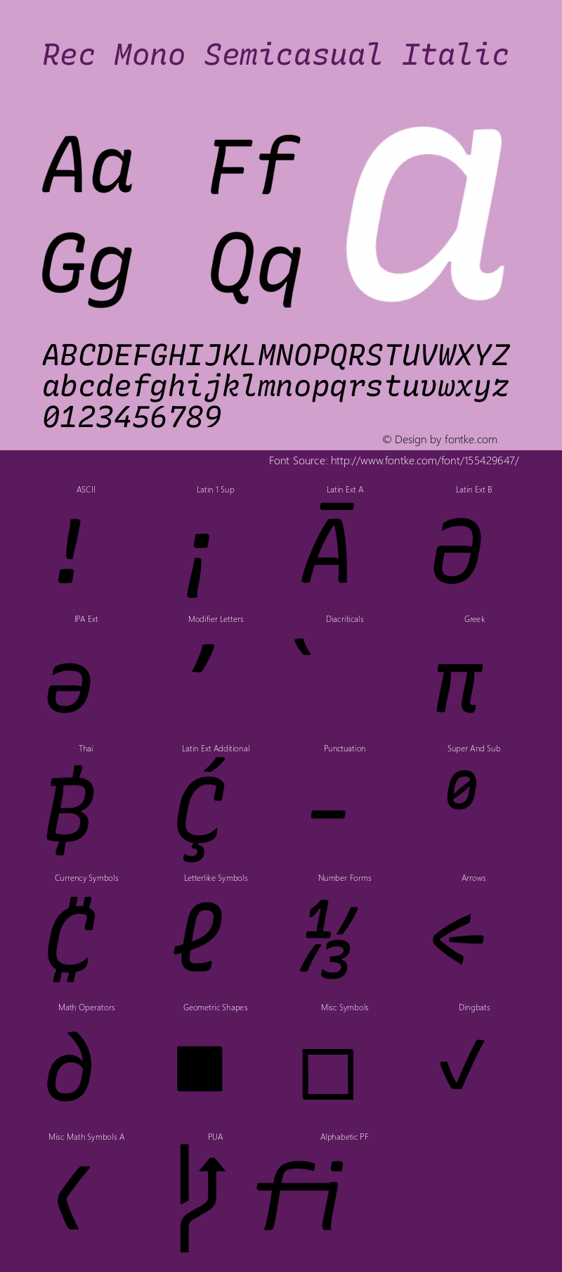 Rec Mono Semicasual Italic Version 1.078 Font Sample