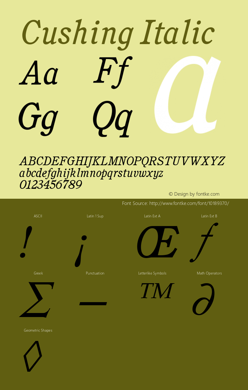 Cushing Italic Altsys Fontographer 3.5  11/6/92 Font Sample