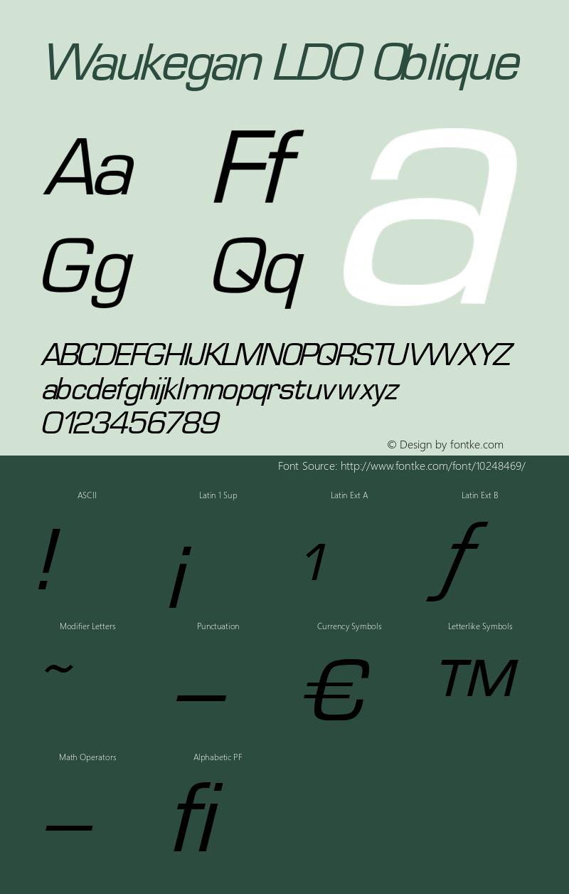 Waukegan LDO Oblique Version 1.000 2004 initial release Font Sample