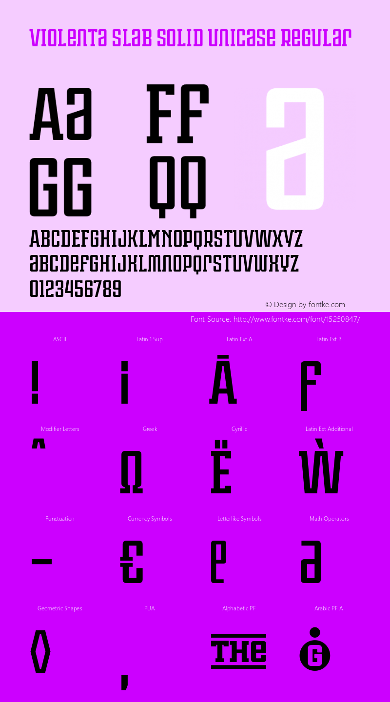 Violenta Slab Solid Unicase Regular Unknown Font Sample