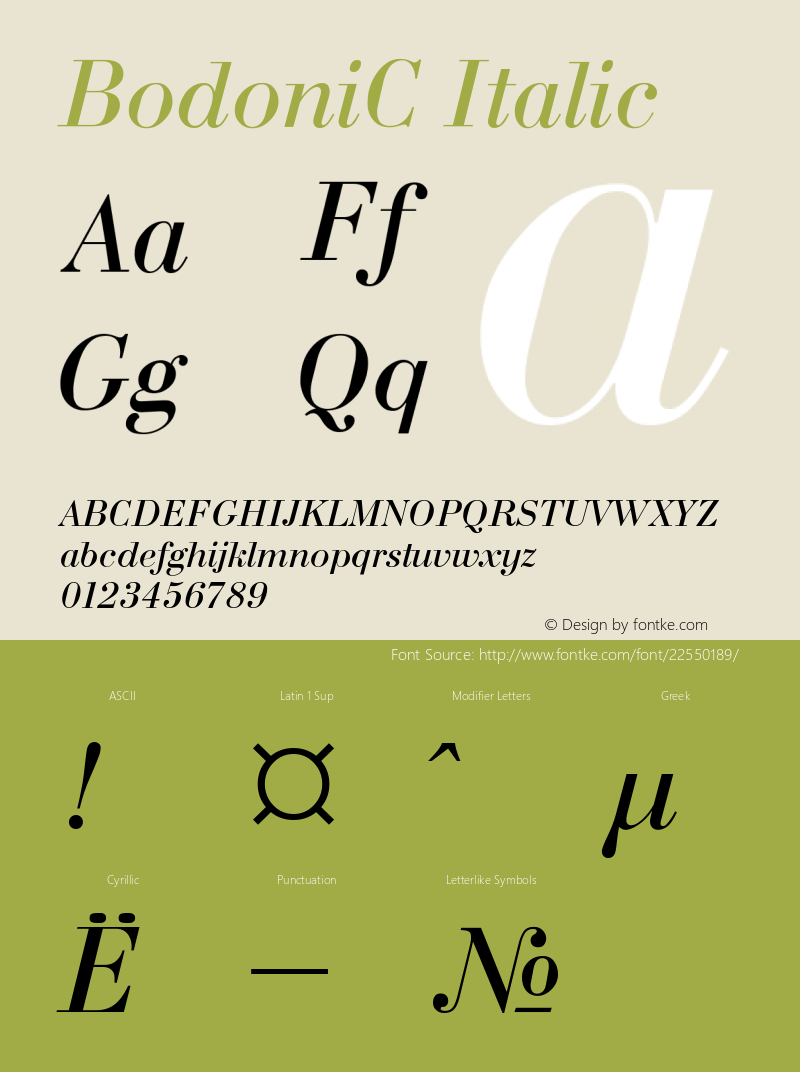 PT Bodoni Italic Cyrillic Version 001.000 Font Sample