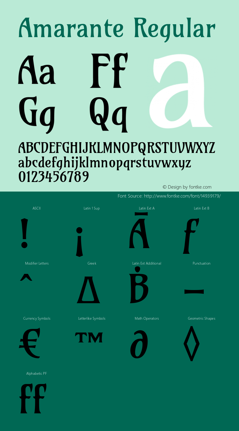 Amarante Regular Version 1.001 Font Sample