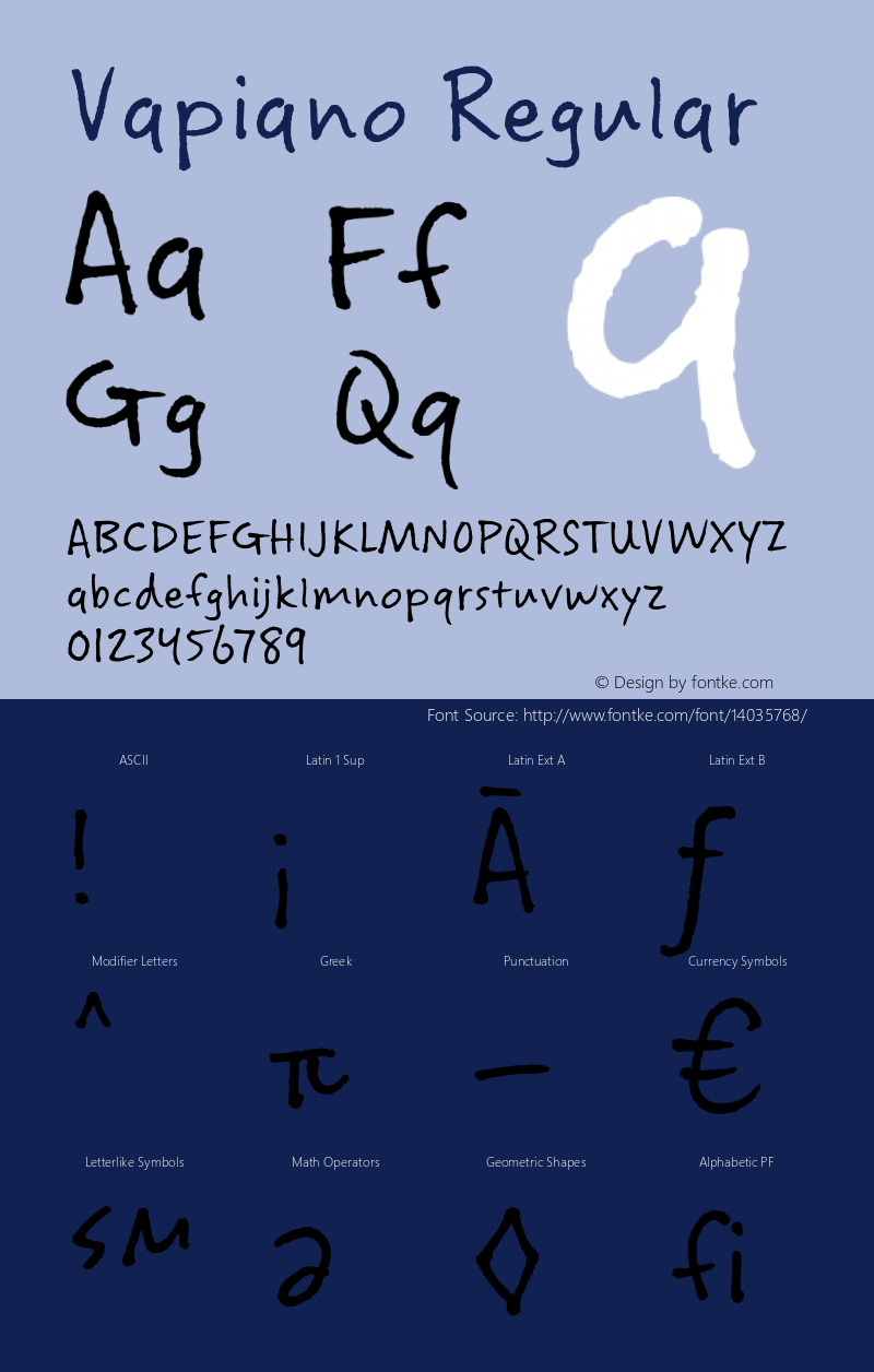 Vapiano Regular Version 1.001 Font Sample