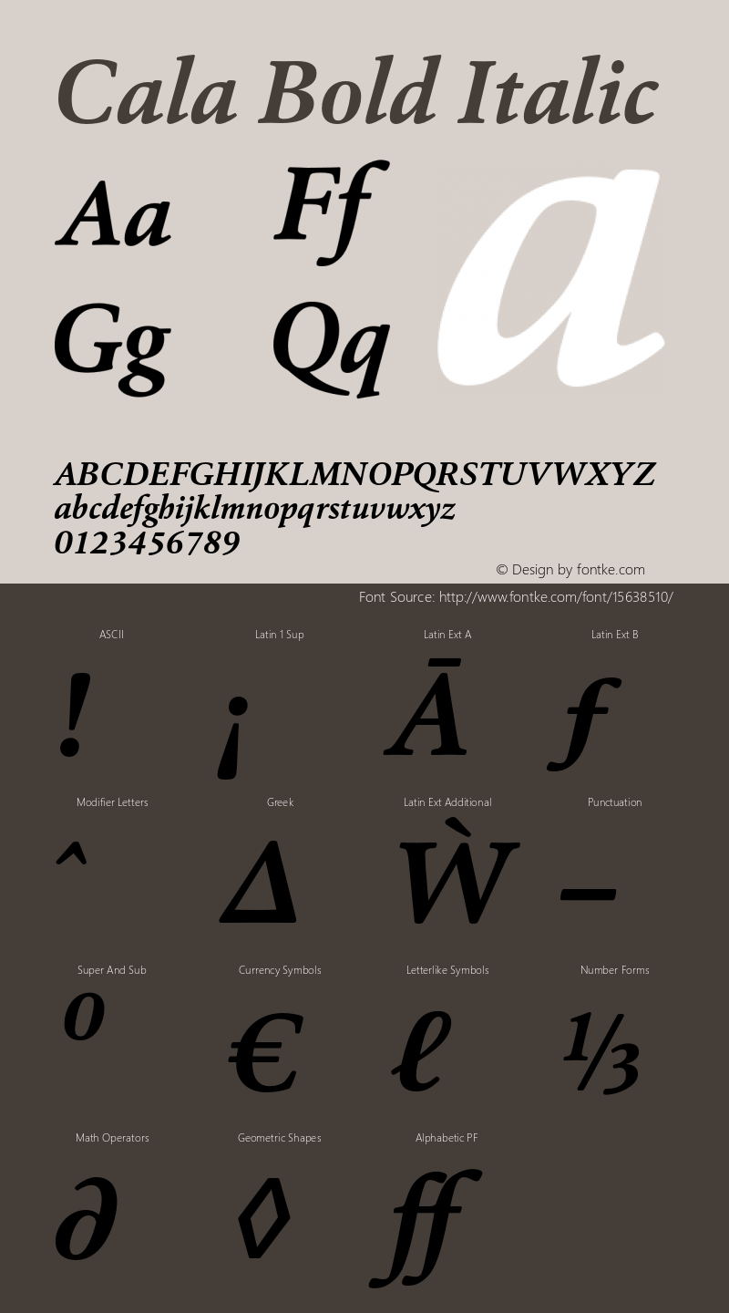 Cala Bold Italic Version 0.00 Font Sample