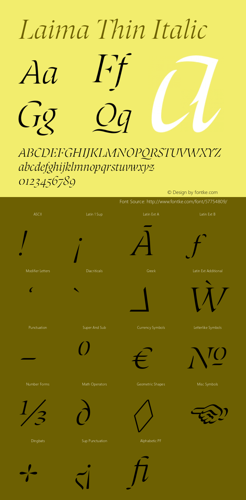 Laima-ThinItalic Version 1.001;hotconv 1.0.111;makeotfexe 2.5.65597 Font Sample