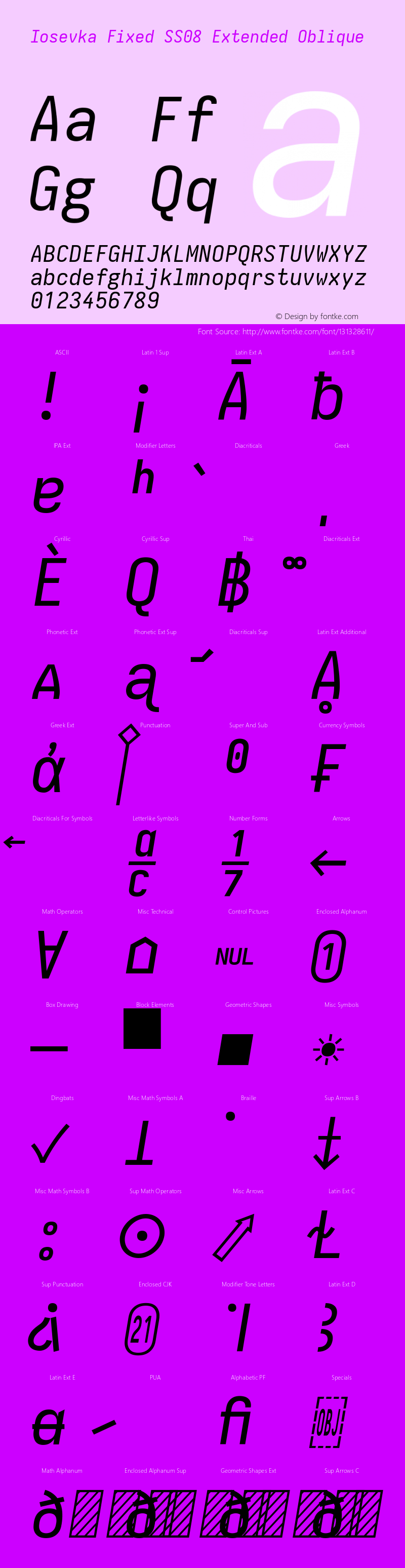 Iosevka Fixed SS08 Extended Oblique Version 5.0.8 Font Sample