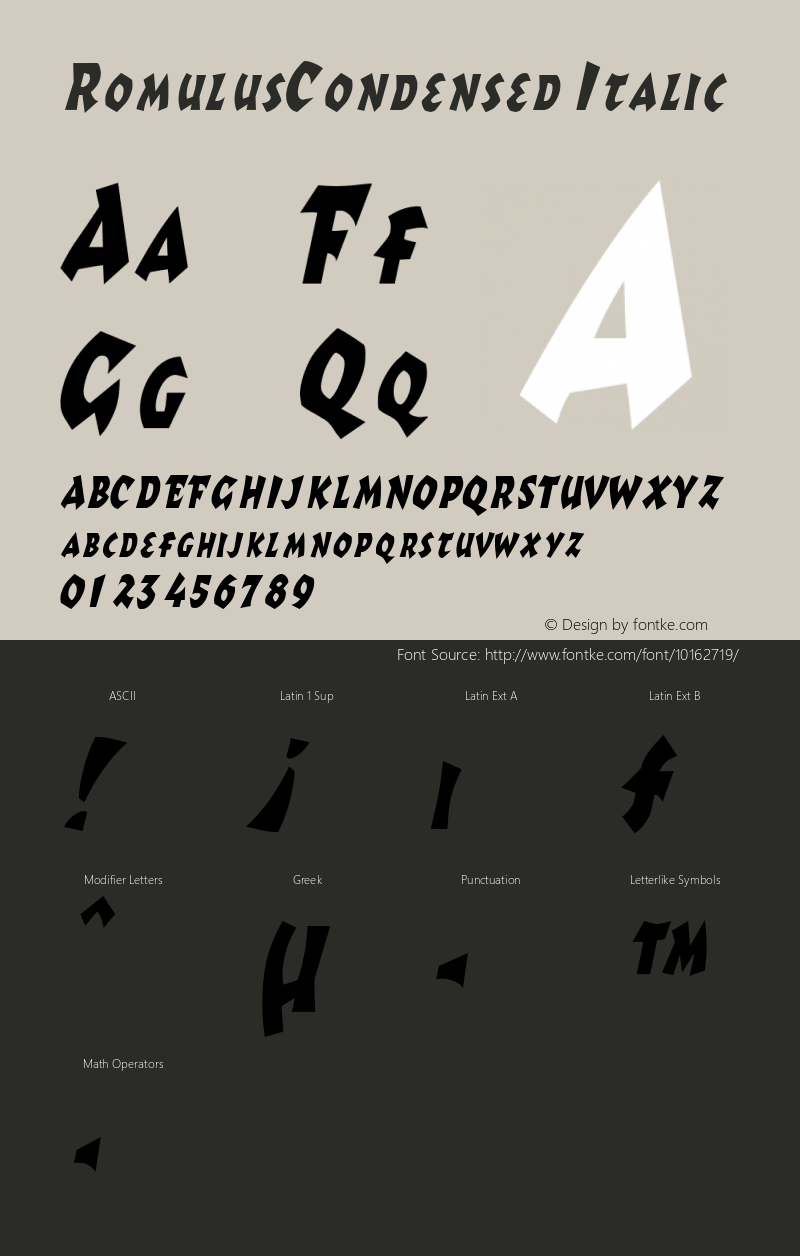 RomulusCondensed Italic Rev. 003.000 Font Sample