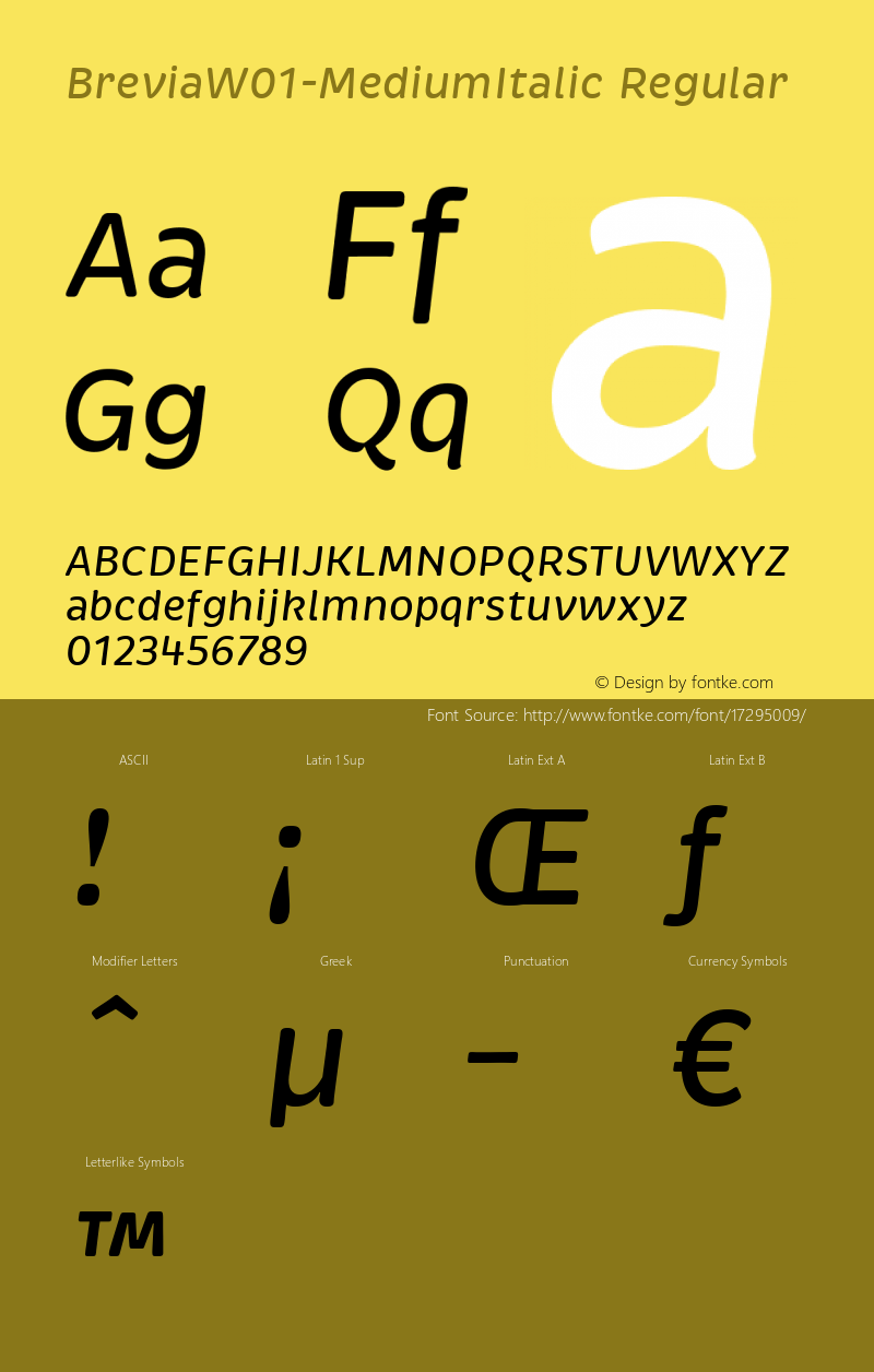 BreviaW01-MediumItalic Regular Version 1.00 Font Sample