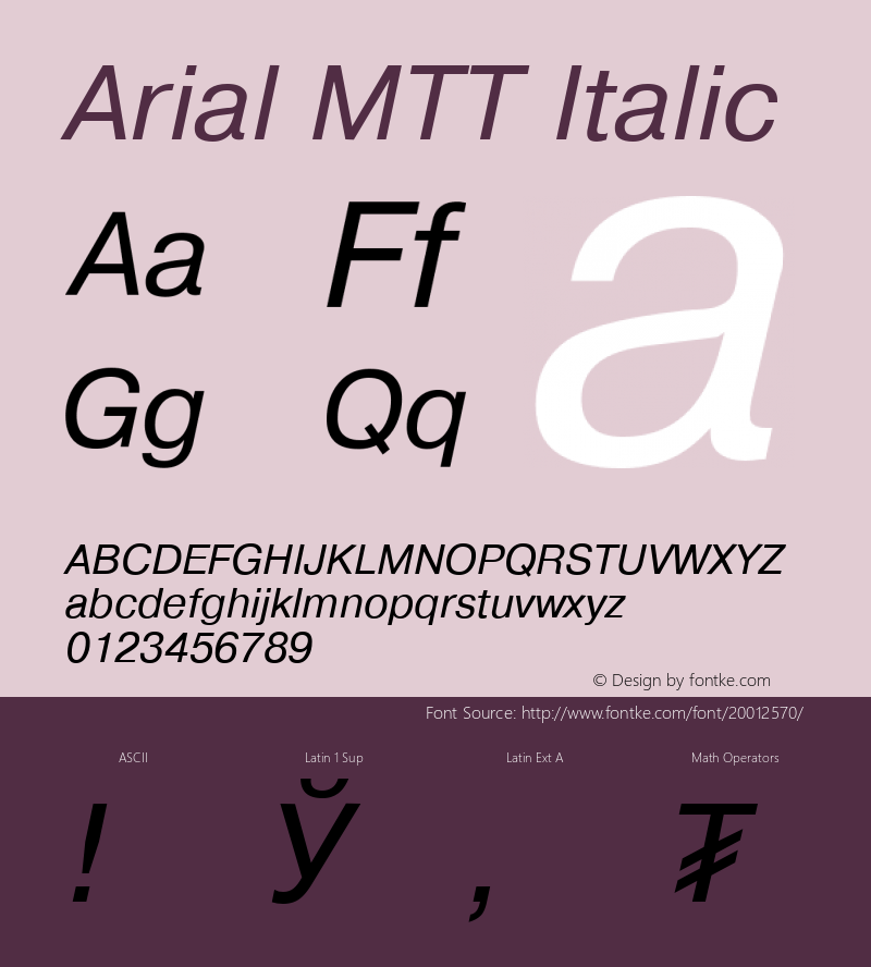 Arial MTT Italic TrueType Maker version 1.00.03 Font Sample