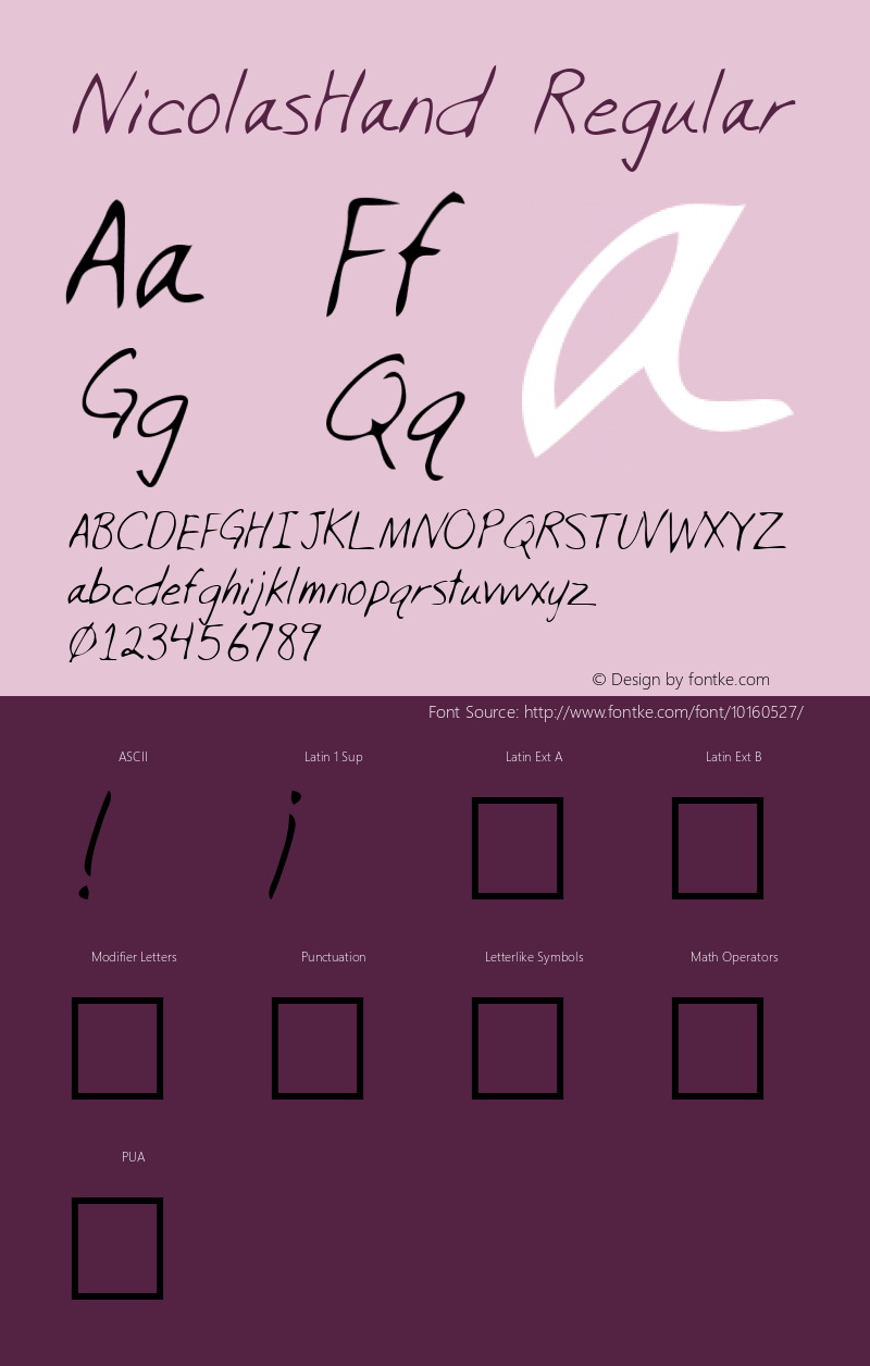 NicolasHand Regular The IMSI MasterFonts Collection, tm 1996 IMSI (International Microcomputer Software Inc.) Font Sample