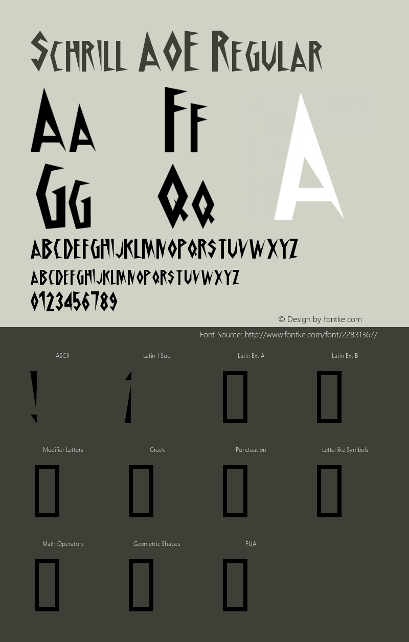 Schrill AOE Macromedia Fontographer 4.1.2 9/14/98 Font Sample
