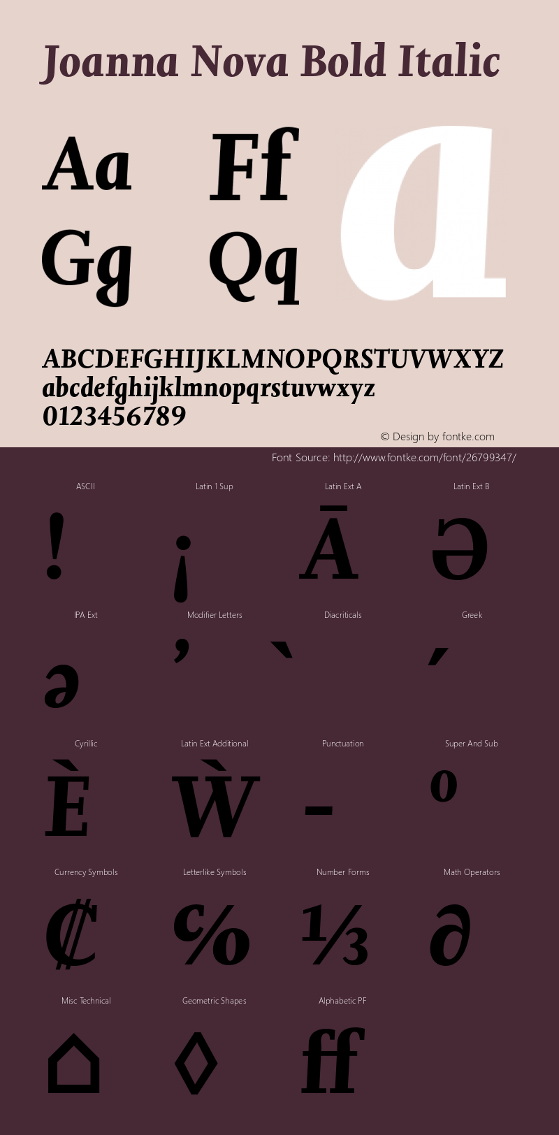 Joanna Nova Bold Italic Version 1.001, build 8, s3 Font Sample