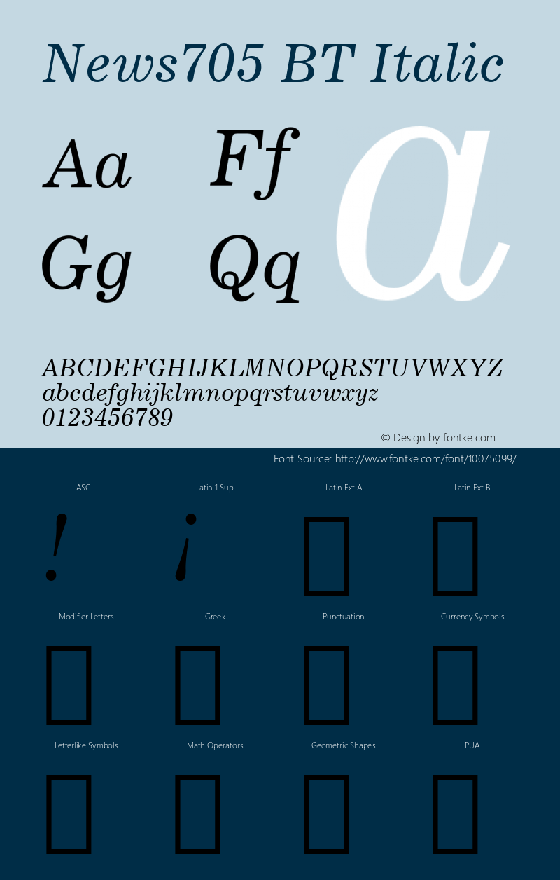 News705 BT Italic mfgpctt-v4.4 Dec 14 1998 Font Sample