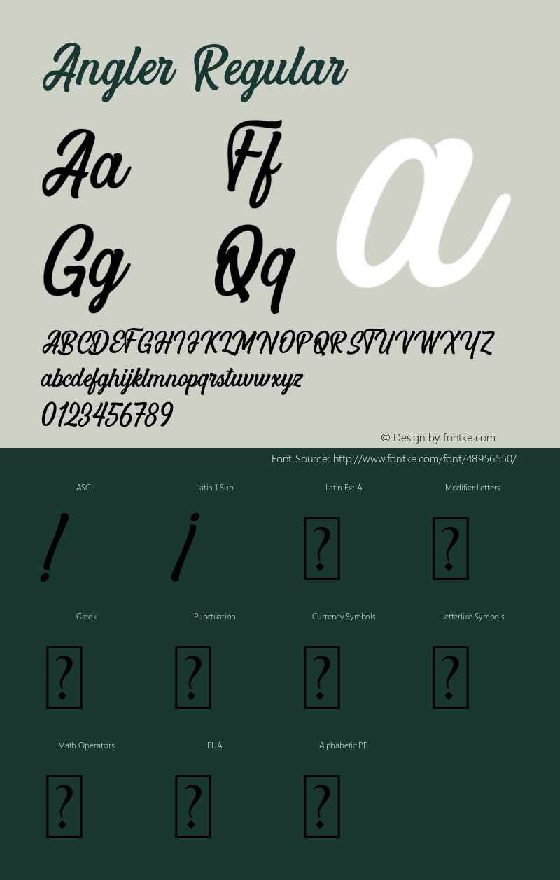 Angler Version 1.00;December 6, 2019;FontCreator 11.5.0.2426 32-bit Font Sample