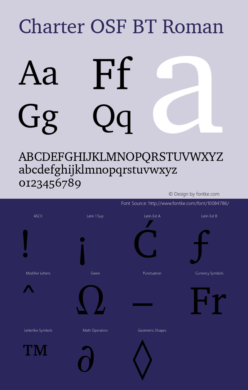 Charter OSF BT Roman mfgpctt-v4.5 Jan 23 2001 Font Sample