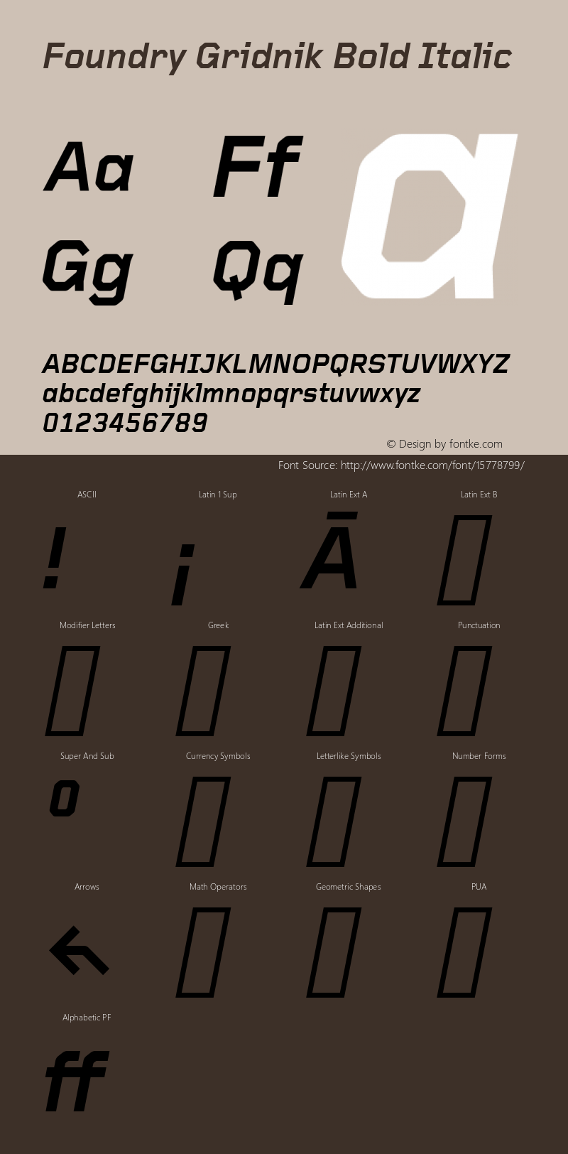 Foundry Gridnik Bold Italic Version 1.000 Font Sample