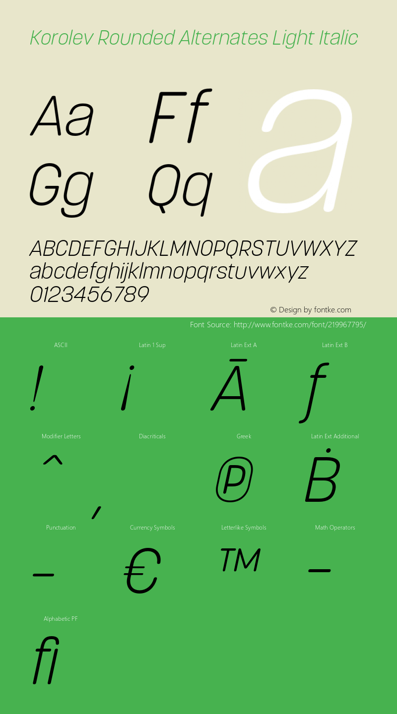 Korolev Rounded Alternates Light Italic Version 2.000;hotconv 1.0.109;makeotfexe 2.5.65596图片样张